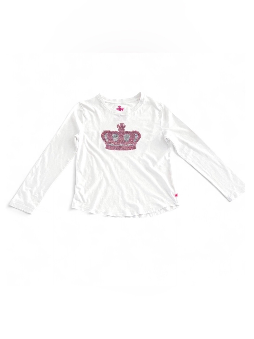 Used! Juicy Couture Girls White Long Sleeve Pink Glittered Crown Shirt 10/12